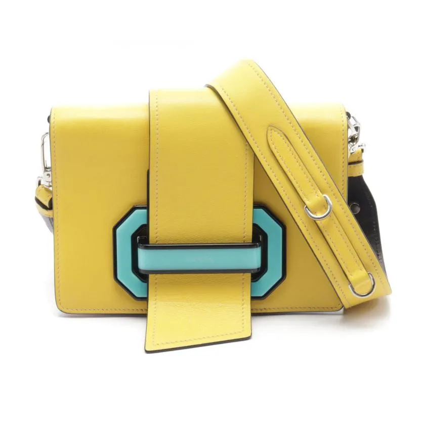 Pre-loved PRADA CITY CALF Shoulder Bag Leather Yellow Black - Condition A