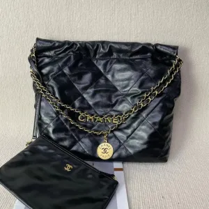 Preloved Chanel 22 Bag Black Leather Shoulder Bag 5020718