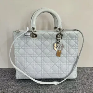 Preloved Dior Lady Large Bag SJZ2-5 White Leather Shoulder Bag