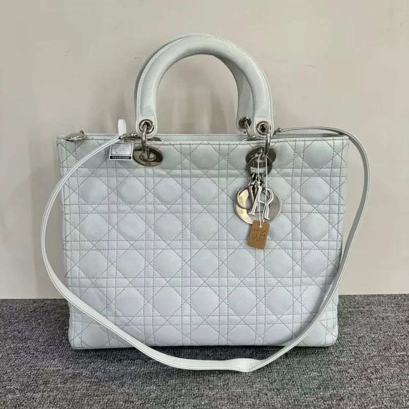 Preloved Dior Lady Large Bag SJZ2-5 White Leather Shoulder Bag