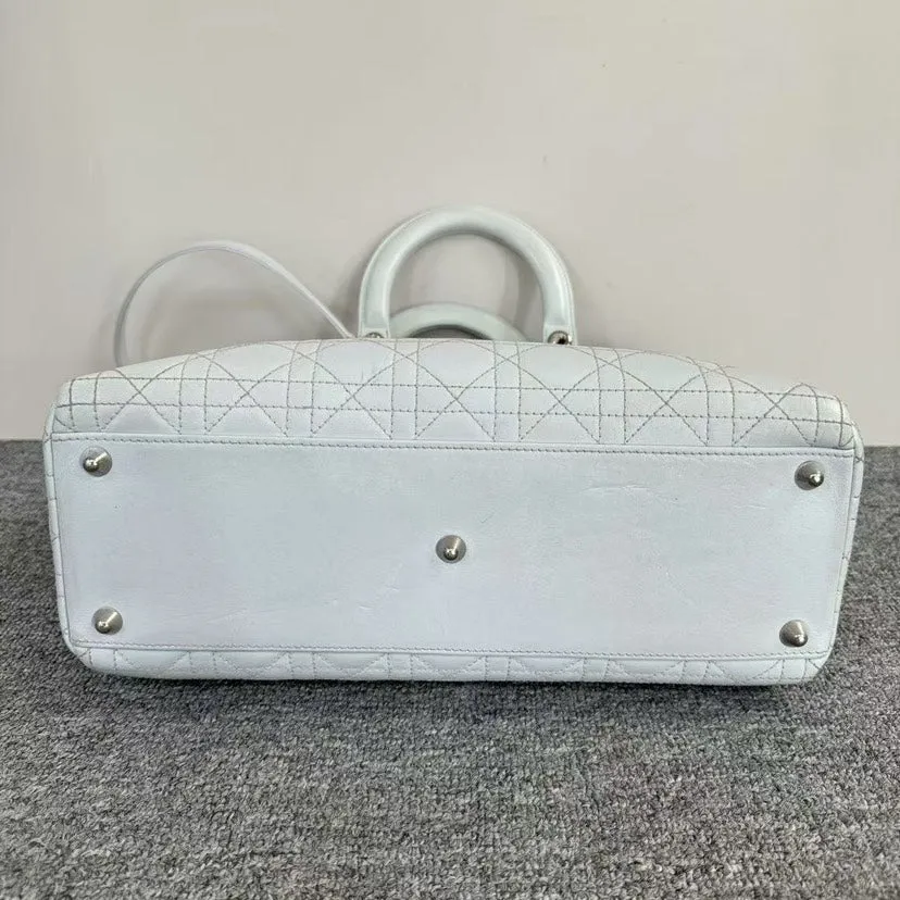 Preloved Dior Lady Large Bag SJZ2-5 White Leather Shoulder Bag