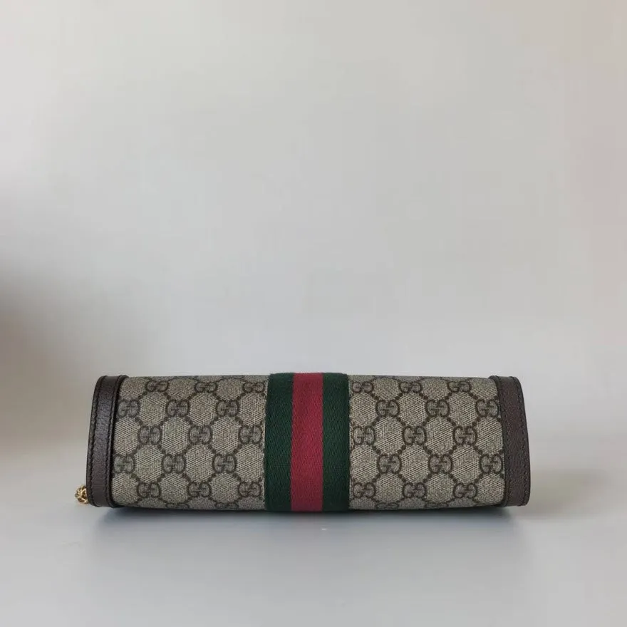 Preloved Gucci GG Marmont Beige Canvas Shoulder Bag with Gold Chain Strap