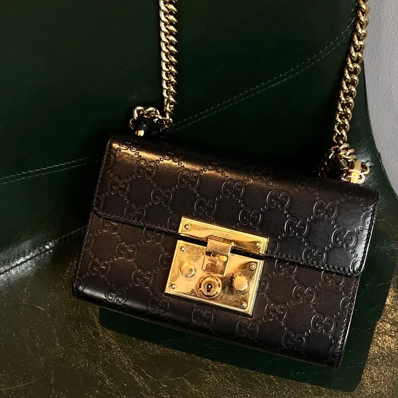 Preloved Gucci GG Marmont Leather Chain Black Shoulder Bag AF632
