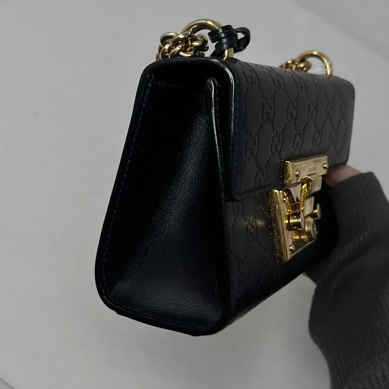 Preloved Gucci GG Marmont Leather Chain Black Shoulder Bag AF632