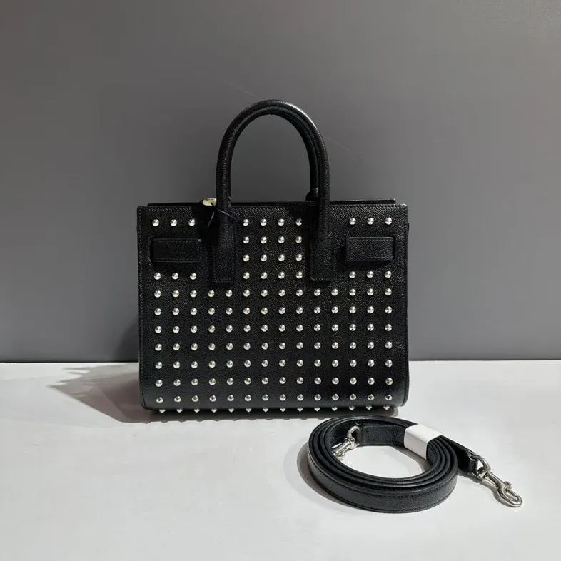 Saint Laurent Sac De Jour Black Leather Studded Shoulder Bag