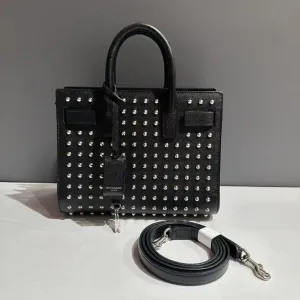 Saint Laurent Sac De Jour Black Leather Studded Shoulder Bag