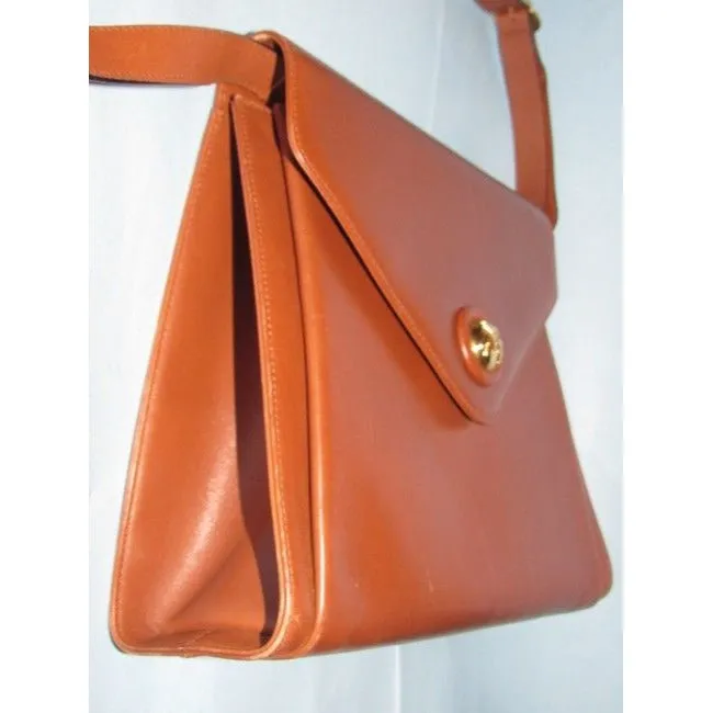 Salvatore Ferragamo Shoulder Clutch Two Way Envelope Style Or Caramel Brown Leather Cross Body Bag