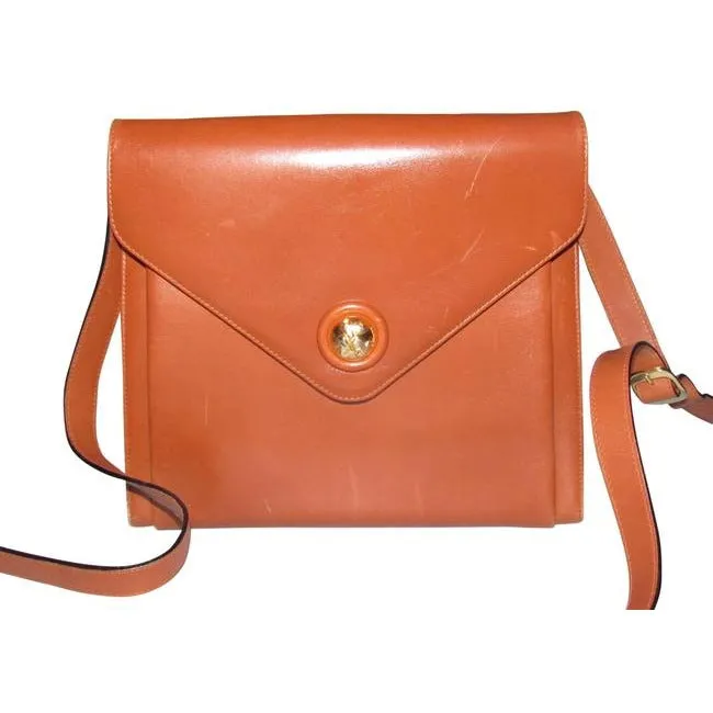 Salvatore Ferragamo Shoulder Clutch Two Way Envelope Style Or Caramel Brown Leather Cross Body Bag