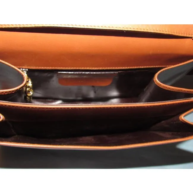 Salvatore Ferragamo Shoulder Clutch Two Way Envelope Style Or Caramel Brown Leather Cross Body Bag