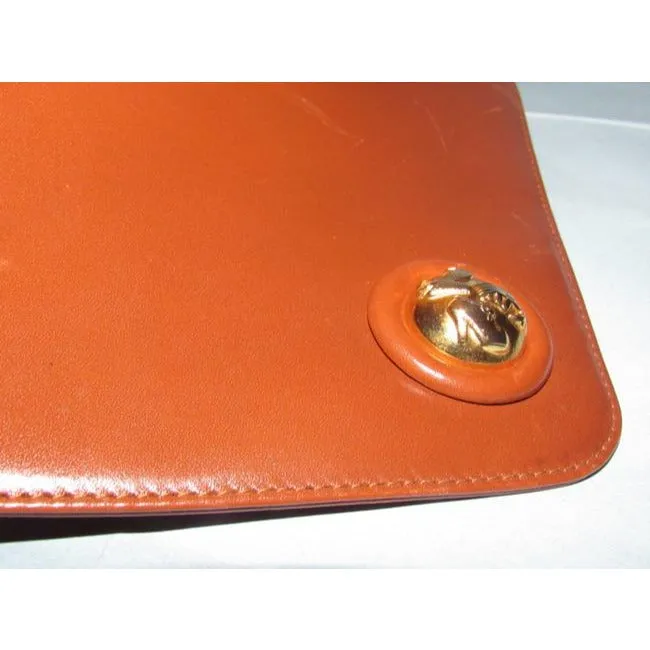 Salvatore Ferragamo Shoulder Clutch Two Way Envelope Style Or Caramel Brown Leather Cross Body Bag