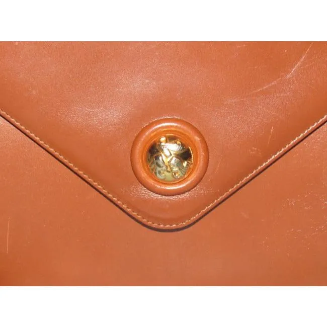 Salvatore Ferragamo Shoulder Clutch Two Way Envelope Style Or Caramel Brown Leather Cross Body Bag