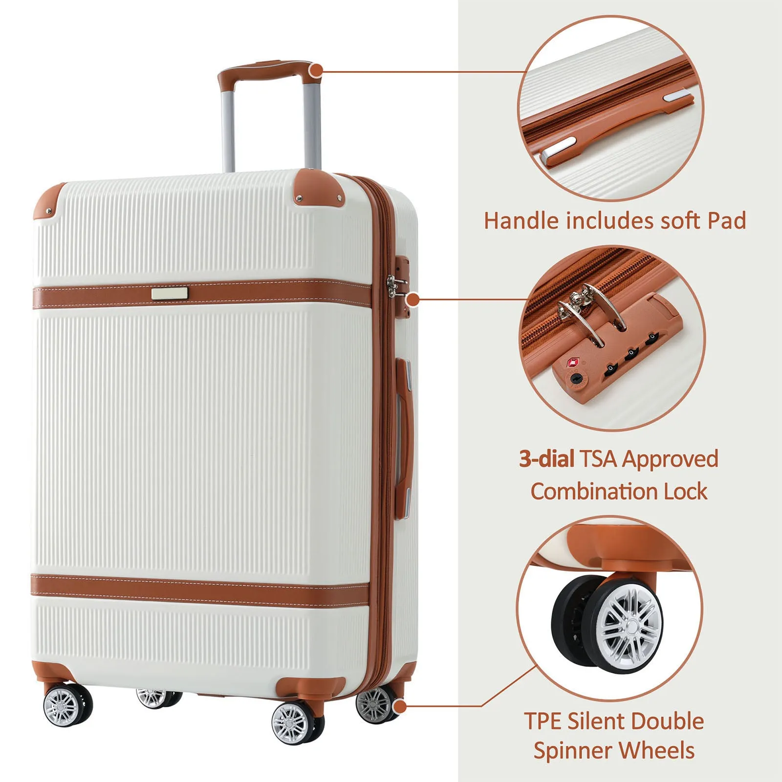 Streamdale Hardshell Luggage Sets 3 Piece double spinner 8 wheels Suitcase with TSA Lock Lightweight 20" 24" 28"