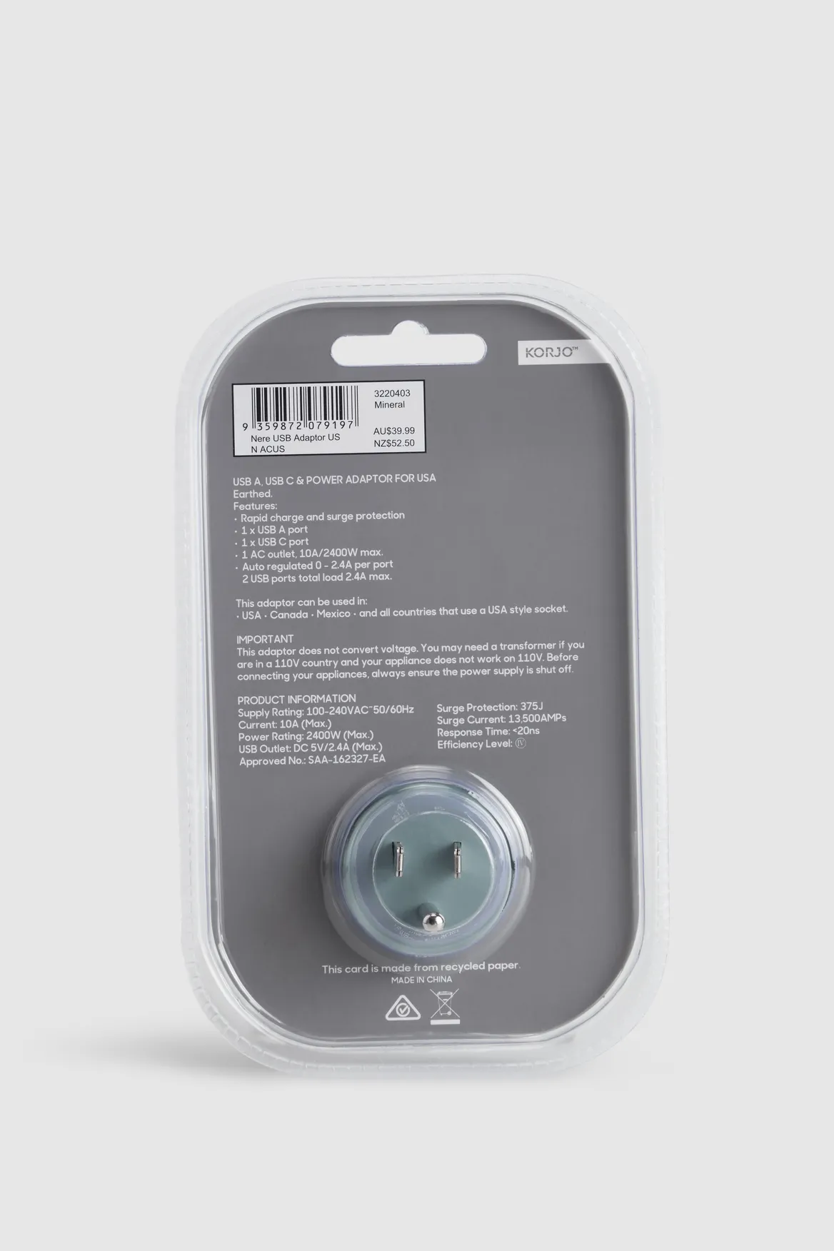 USB/-C Power Adaptor Aus/USA
